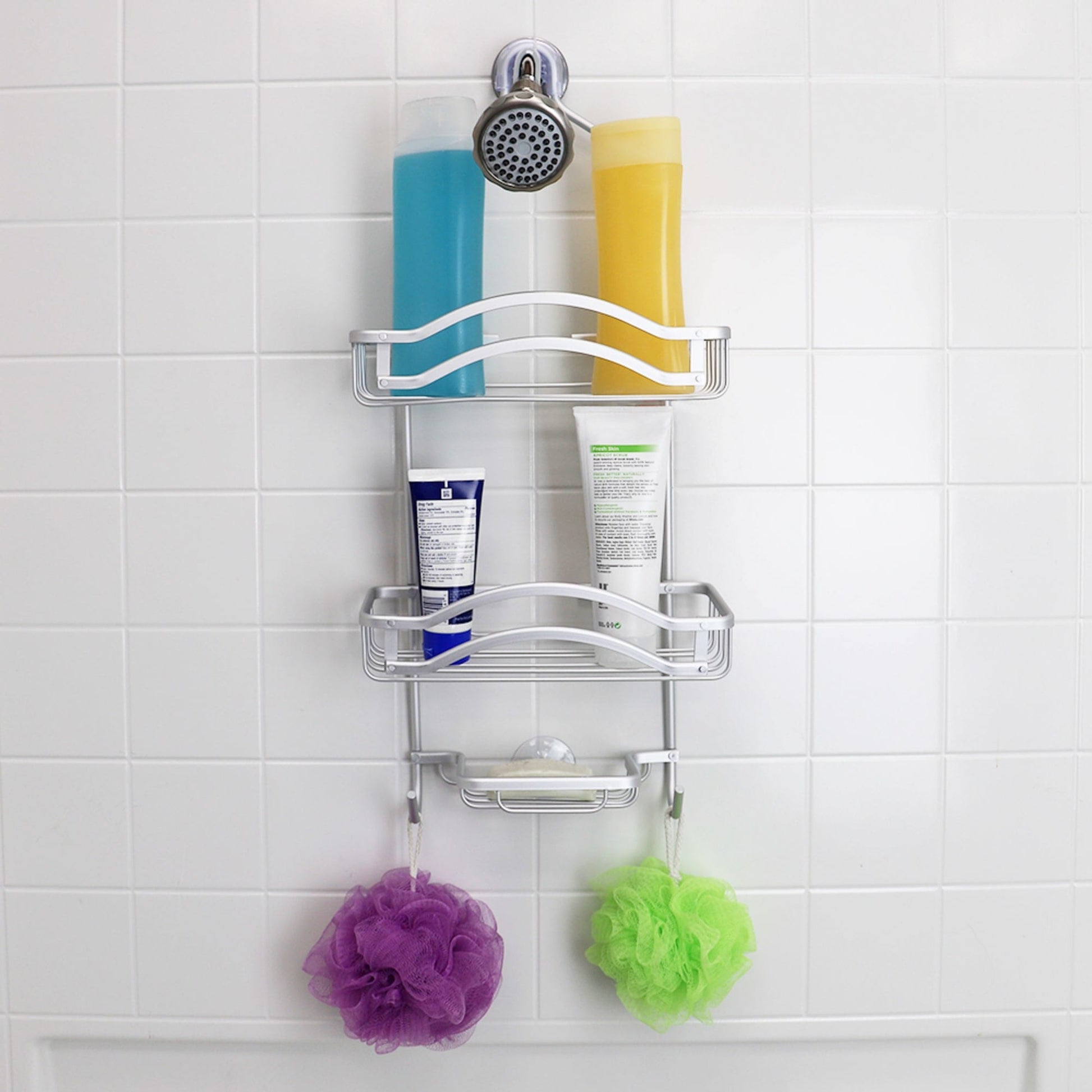 Home Basics 2 Tier Perforated Plastic Shower Caddy with Suction