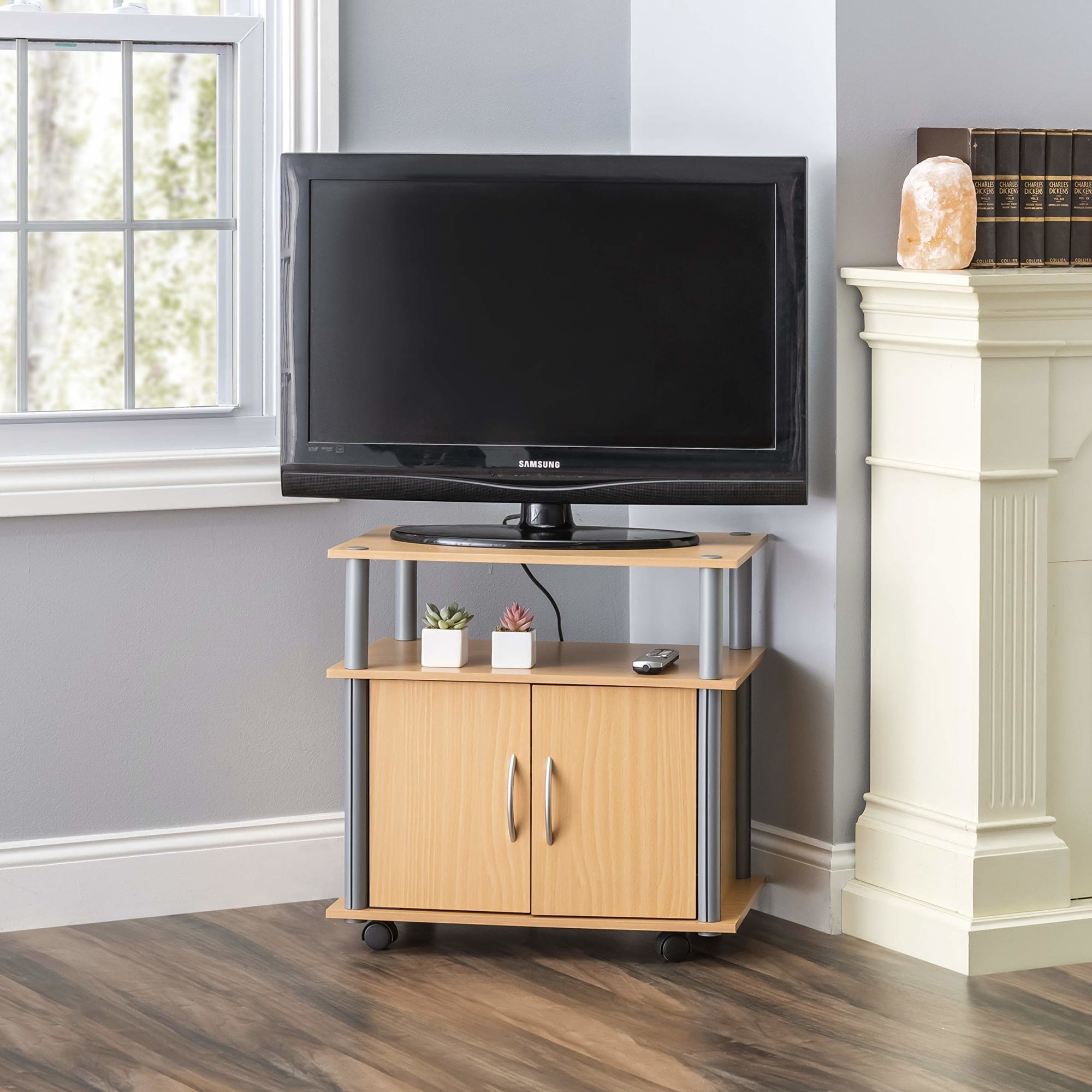 Wooden Rolling TV stand for convenience