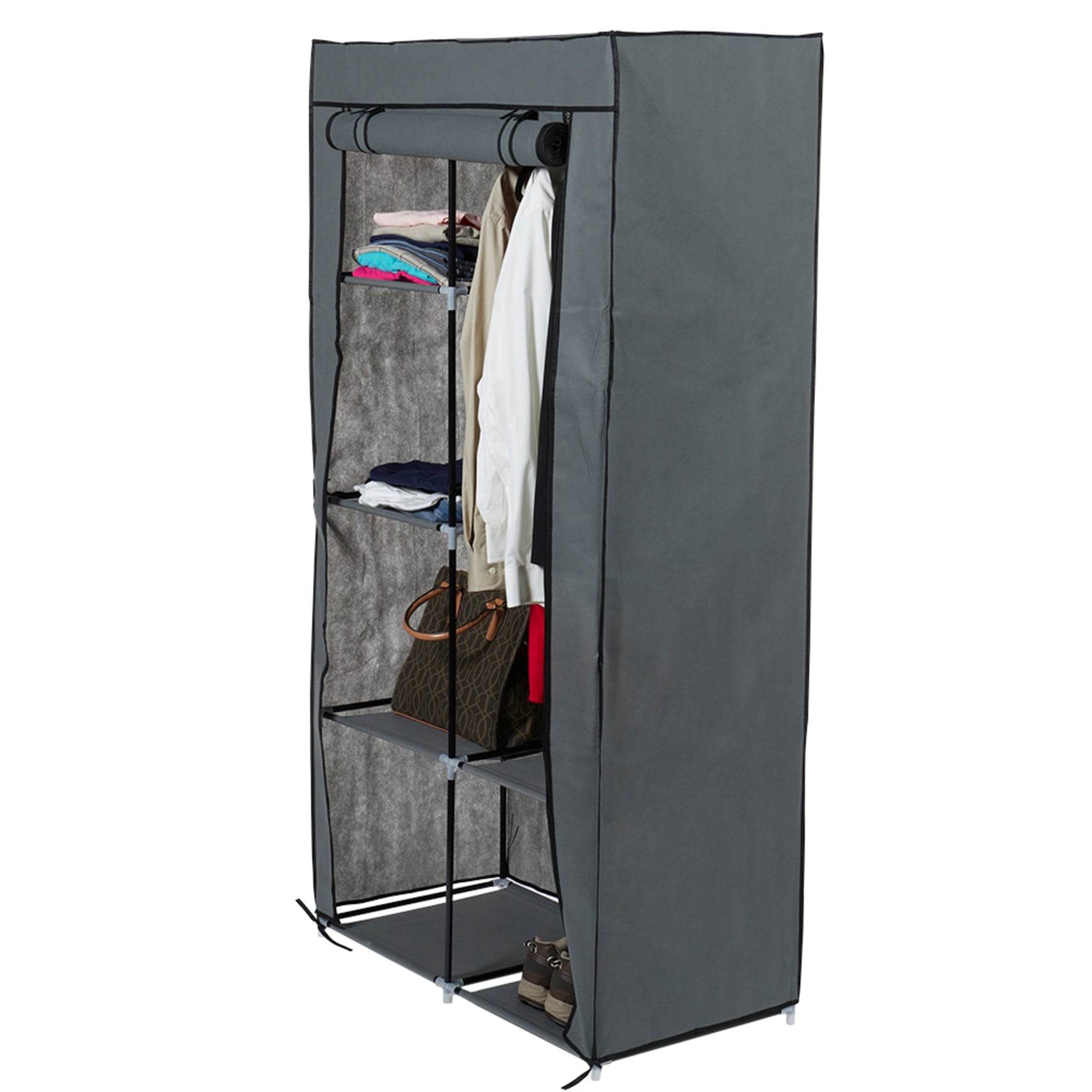 Home Basics 8 Tier Portable Polyester Shoe Closet, Grey