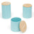 Wave 3 Piece Ceramic Canister Set With Bamboo Tops, Turquoise