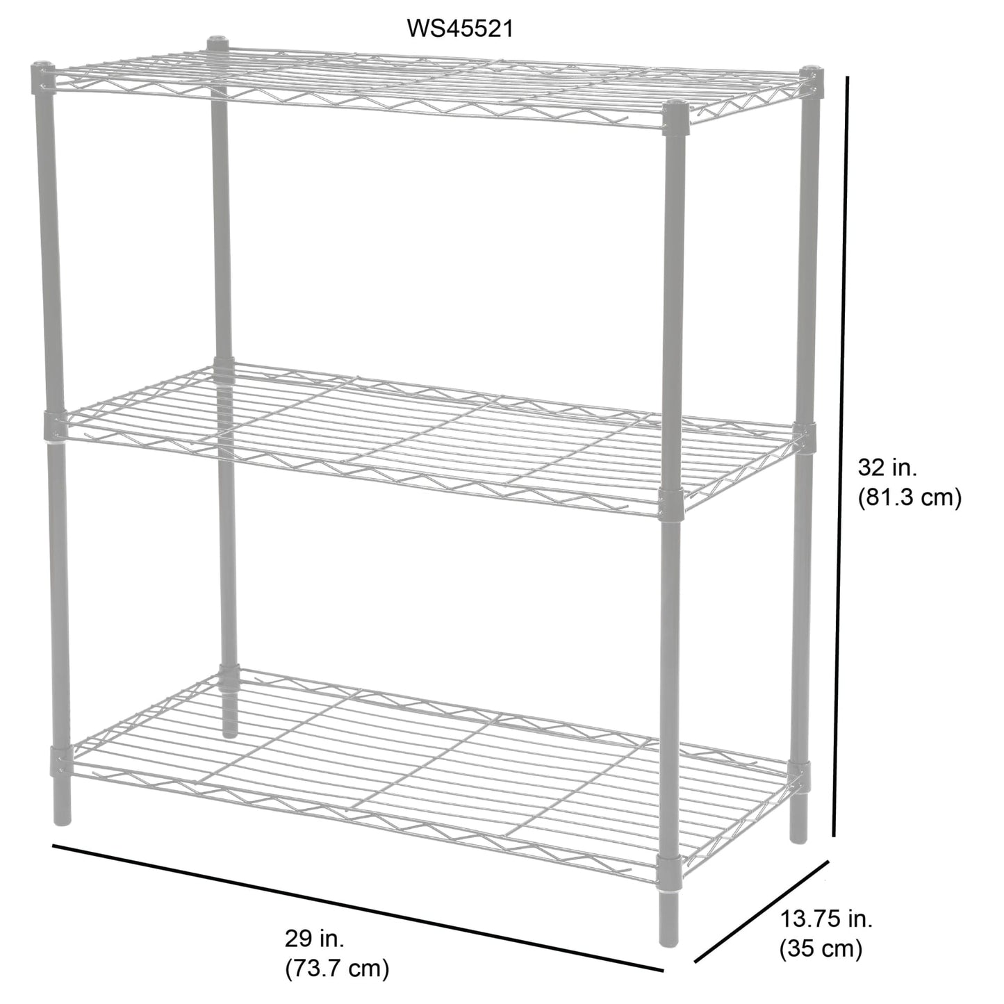 3 Tier Wide Steel Wire Shelf, Grey