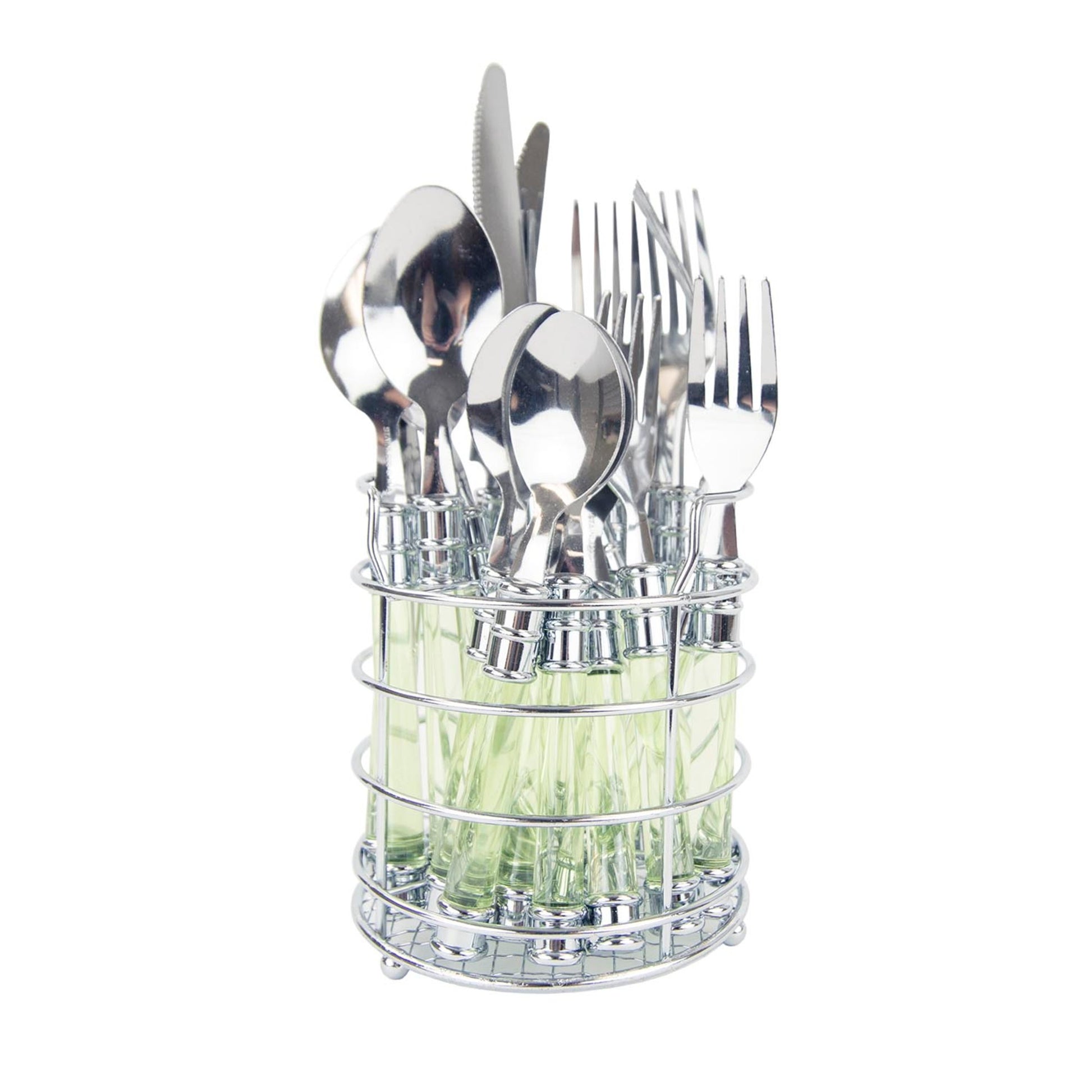 Home Basics 20 Piece Flatware Set with Caddy - Green