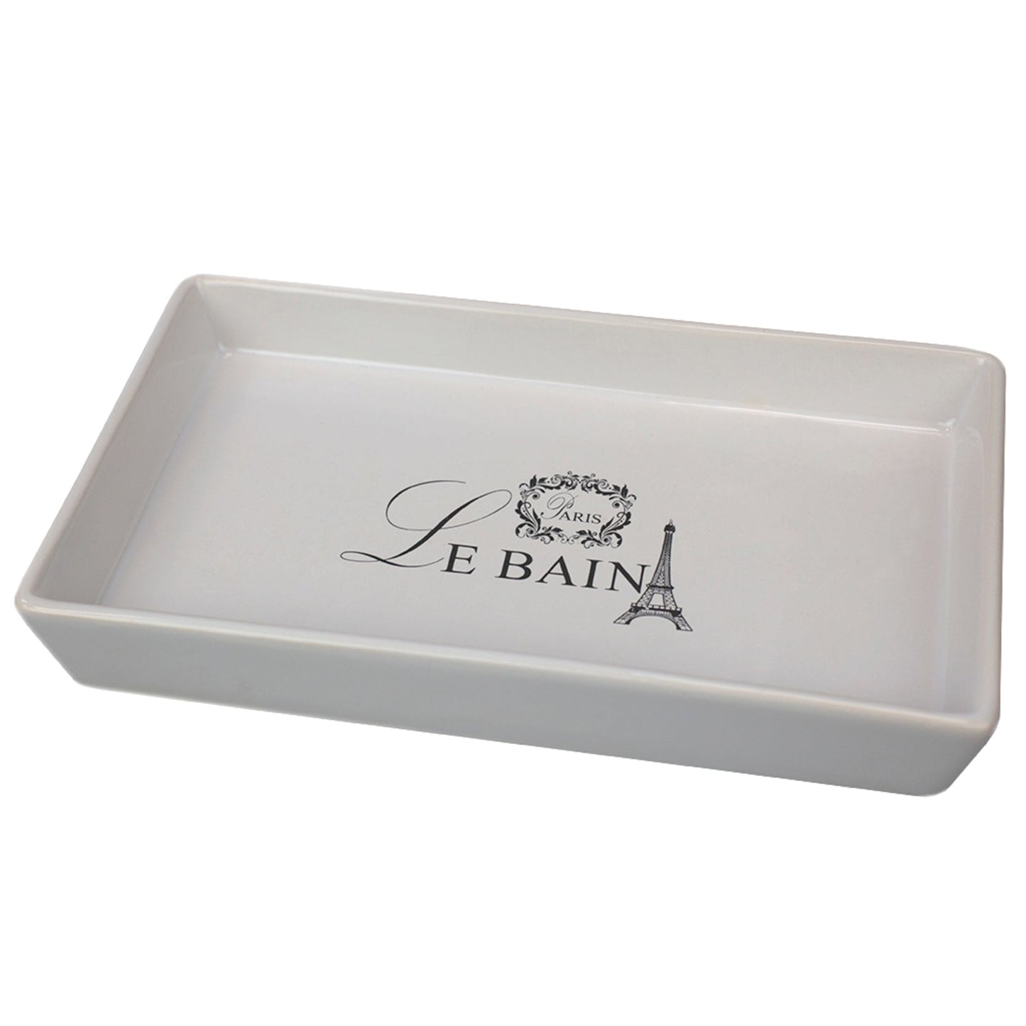 Le Bain Paris 2 Piece Ceramic Canister Set with Coordinating Ceramic Vanity Tray, White
