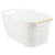 Large Plastic Basket with Wooden Handle, White