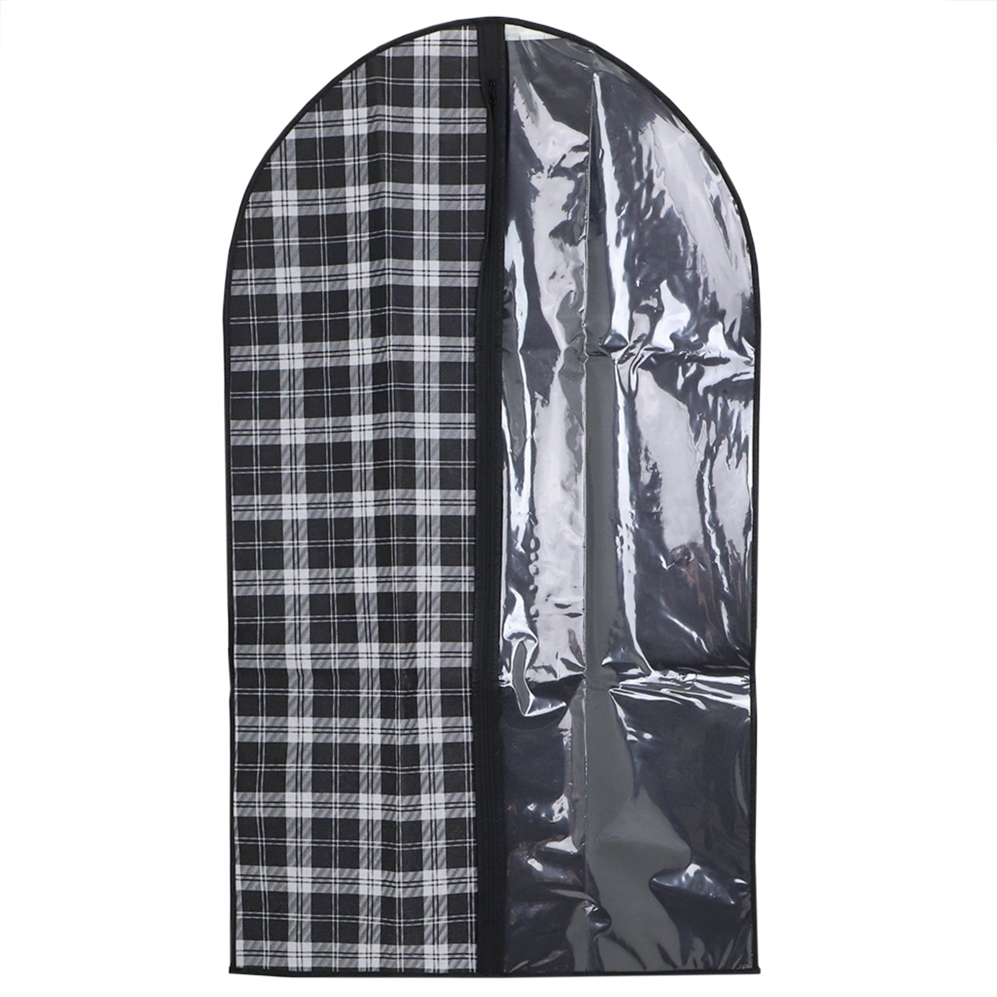 Plaid Non-Woven Suit Bag with Clear Plastic Panel, Black