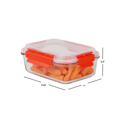 Leak Proof  51  oz. Rectangle  Borosilicate Glass Food Storage Container with Air-tight Plastic Lid, Red