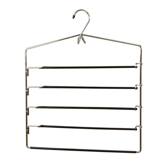 4 Tier Trouser Hanger with Non-Slip PVC Coated Swinging Arms and Built-In Accessory Hook