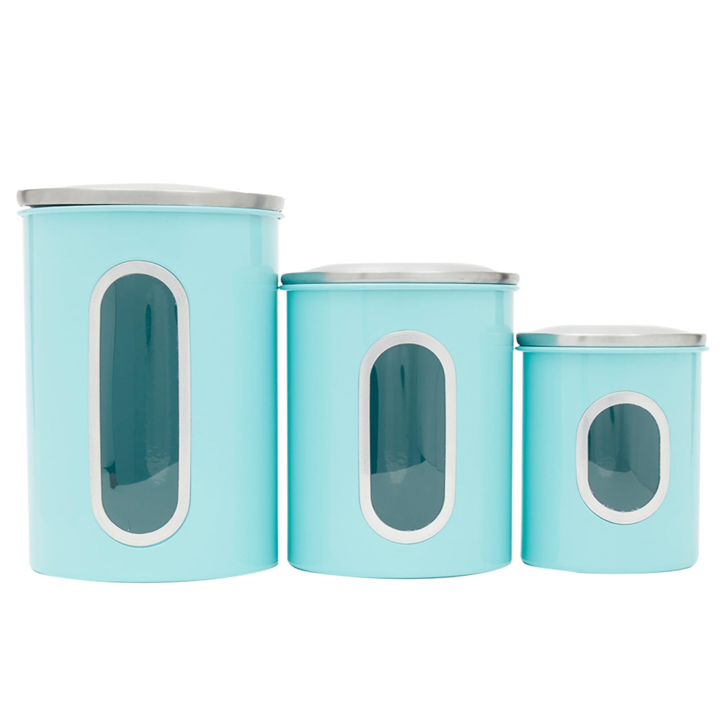 3 Piece Stainless Steel Top Canisters with Windows, Turquoise