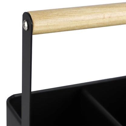 Bistro Sectioned Tin Holder with Bamboo Handle, Black