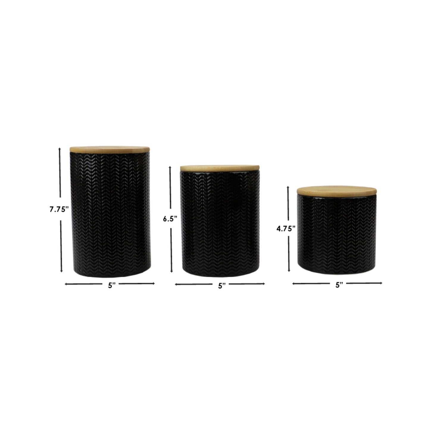 Wave 3 Piece Ceramic Canister Set With Bamboo Tops, Black