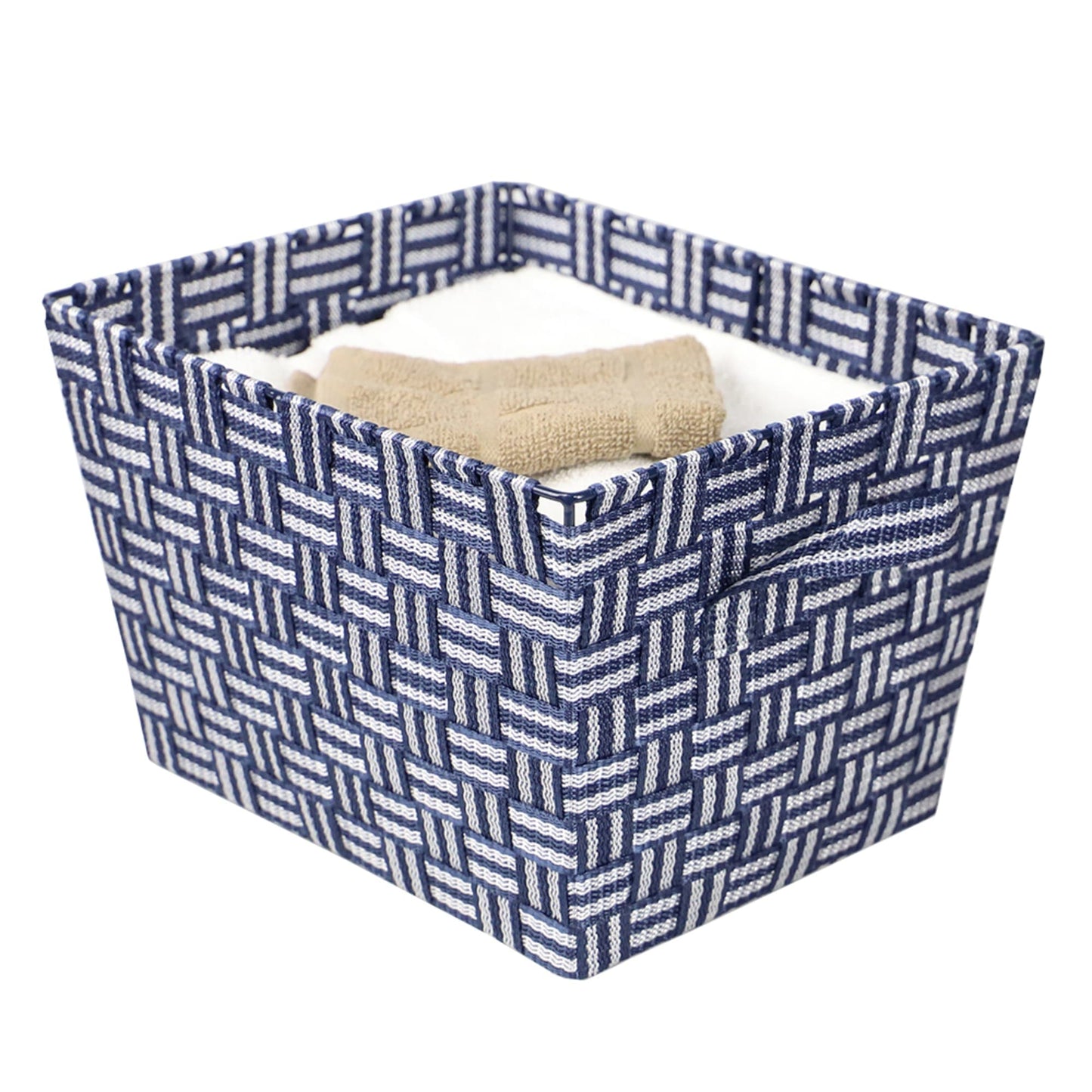 Stripe Medium Woven Strap Open Bin, Blue