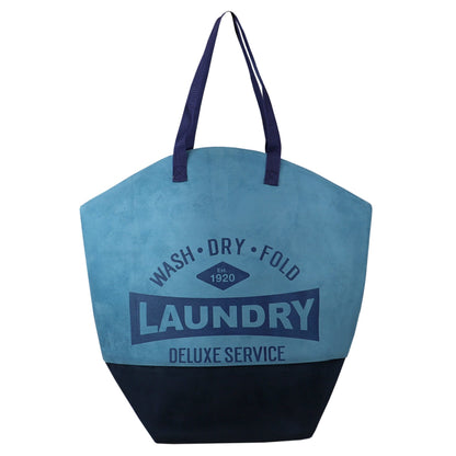 Deluxe Service Wash Dry Fold Canvas Laundry Tote, Blue
