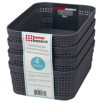 Home Basics Trellis 7.5" x 5.25" x 2.25" Multi-Purpose Stackable Plastic Storage Basket, (Pack of 4), Grey - Grey