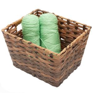 Medium Faux Rattan Basket with Cut-out Handles, Coffee