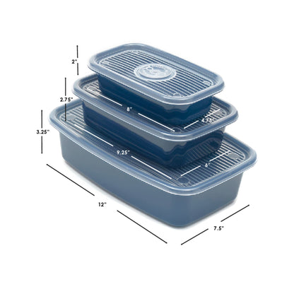 6 Piece Rectangular Plastic Meal Prep Set, Blue