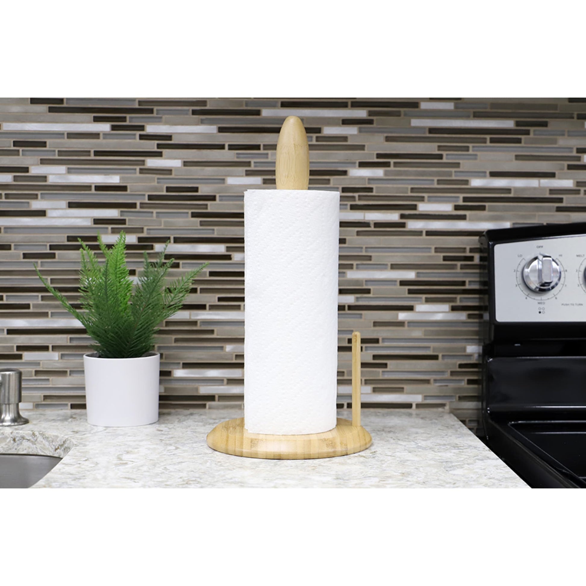 Michael Graves Design Freestanding Bamboo Paper Towel Holder with Side Bar,  Natural, KITCHEN ORGANIZATION