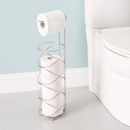 Modern Swirl Freestanding Dispensing Toilet Paper Holder, Satin Nickel