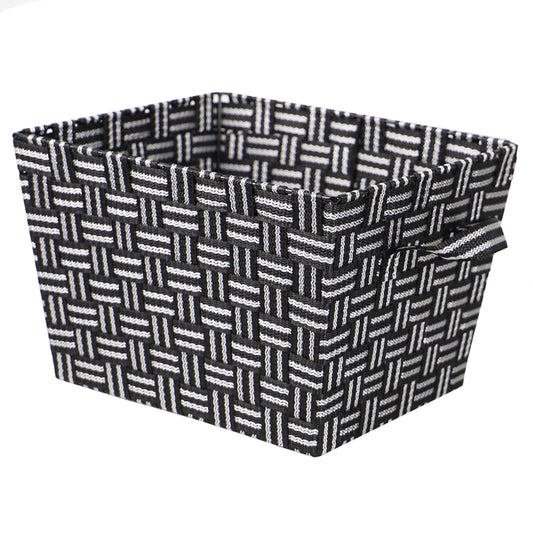 Stripe Medium Woven Strap Open Bin, Black