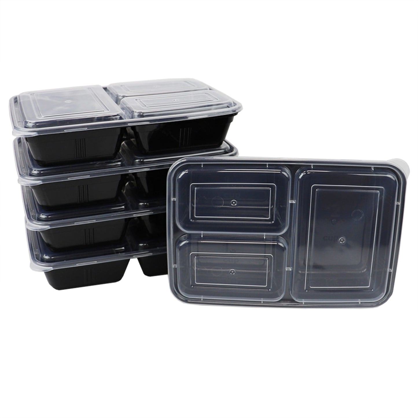 Home Basic 10 Piece 3 Compartment BPA-Free Plastic Meal Prep Containers, Black