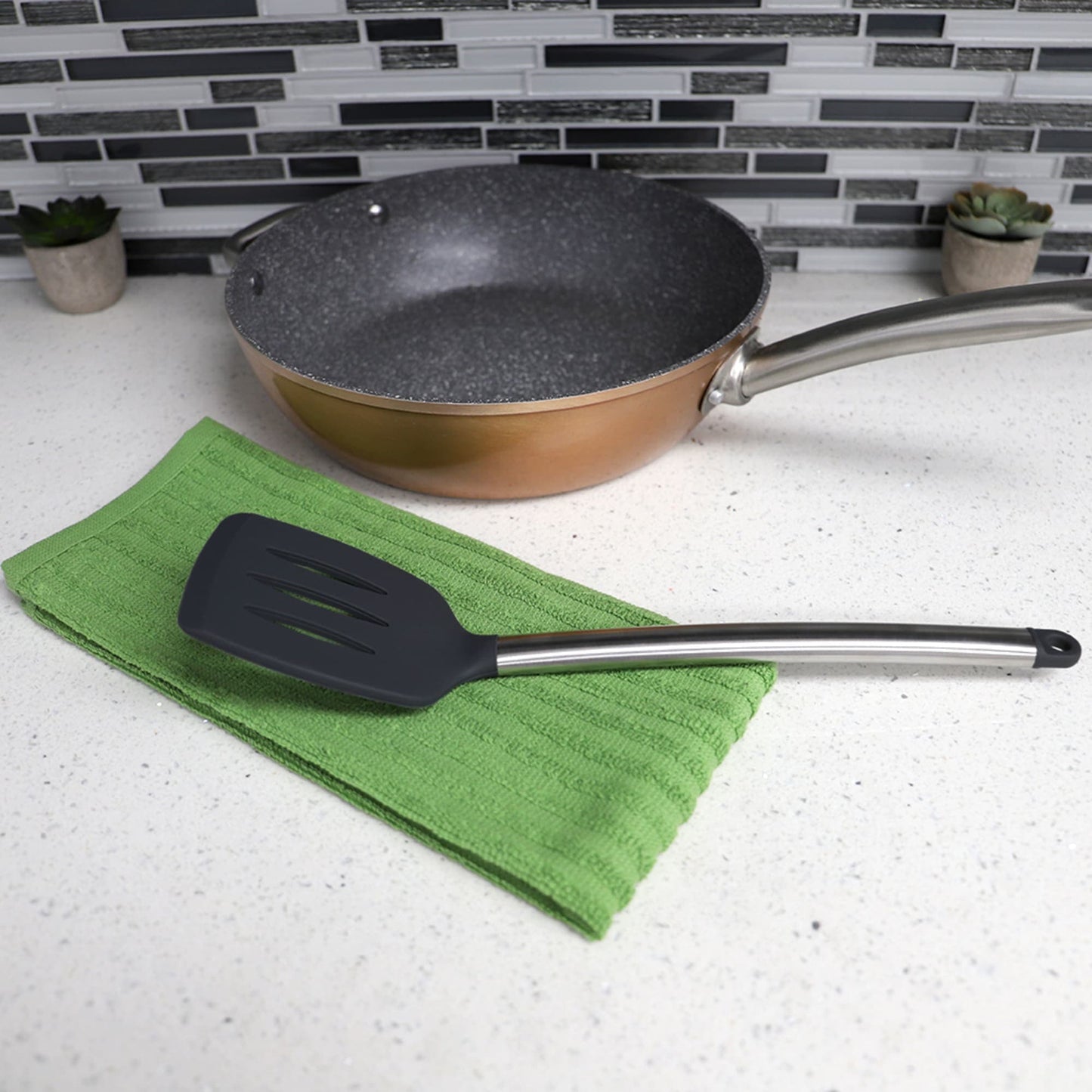 Stainless Steel Silicone Slotted Spatula, Black