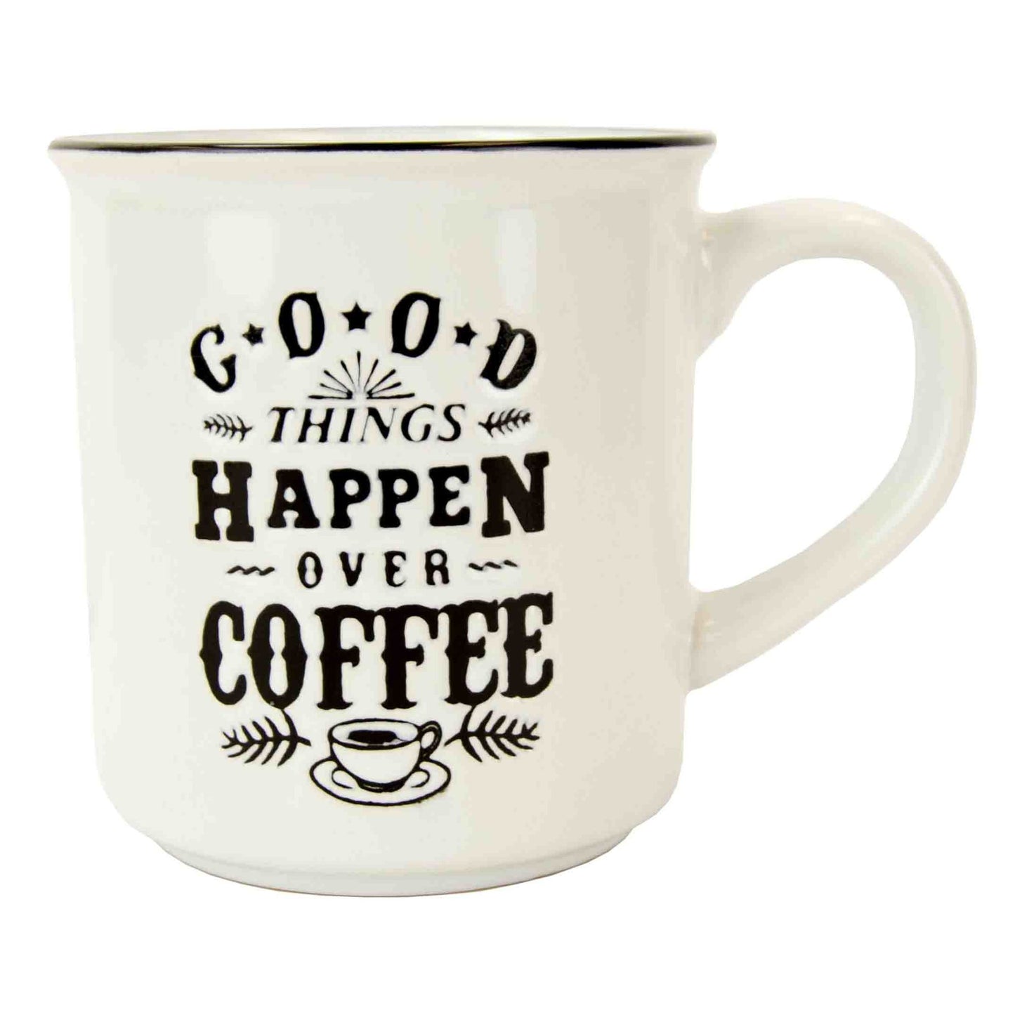 Home Basics Good Things Happen Over  Coffee Bone China   12 oz. Novelty Mug - White