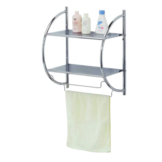 2 Tier Wall Mounting Chrome Plated Steel Bathroom Shelf with Towel Bar