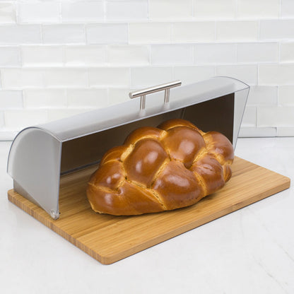 Bread Box with Wood Base and Acrylic Lid, Natural
