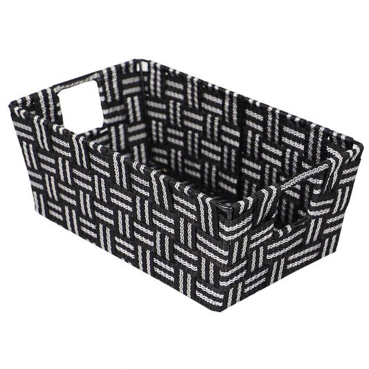 Stripe Small Woven Strap Open Bin, Black