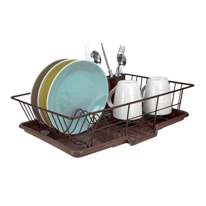 3 Piece Rust-Resistant Vinyl Dish Drainer with Self-Draining Drip Tray, Brown