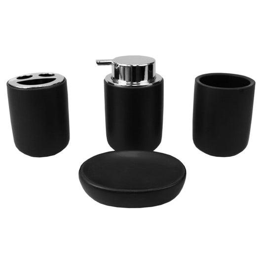 Luxem 4 Piece Ceramic Bath Accessory Set, Black