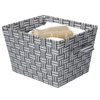 Stripe Woven Strap Medium Storage Bin, Grey