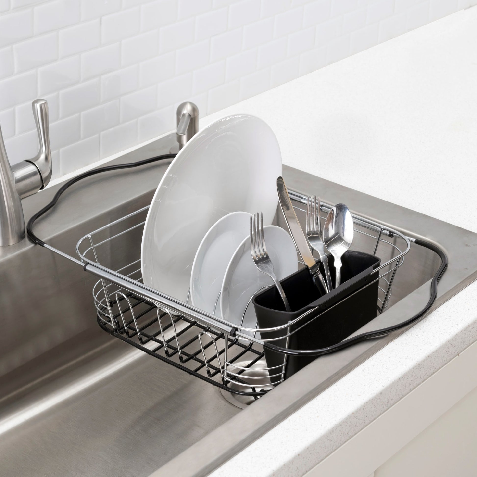 Home Basics Chrome Expandable Over the Sink Steel Wire Dish Rack HDC69926 -  The Home Depot