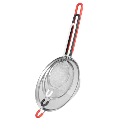 Ultra Fine Mesh Stainless Steel Strainer Set with Rubber Handles, Multi-Colored