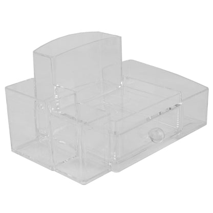 Deluxe Medium Shatter-Resistant Plastic Multi-Compartment Cosmetic Organizer with Easy Open Drawer, Clear