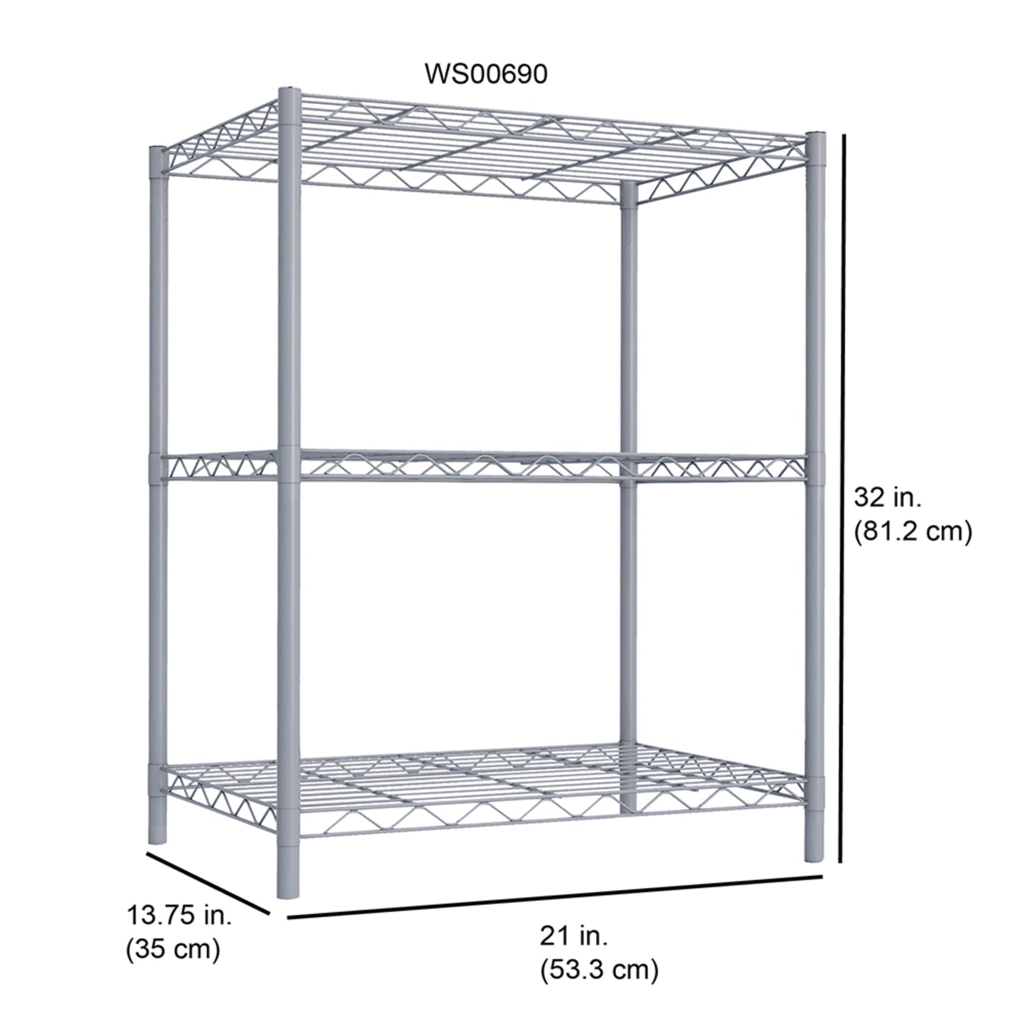 3 Tier Steel Wire Shelf, Grey