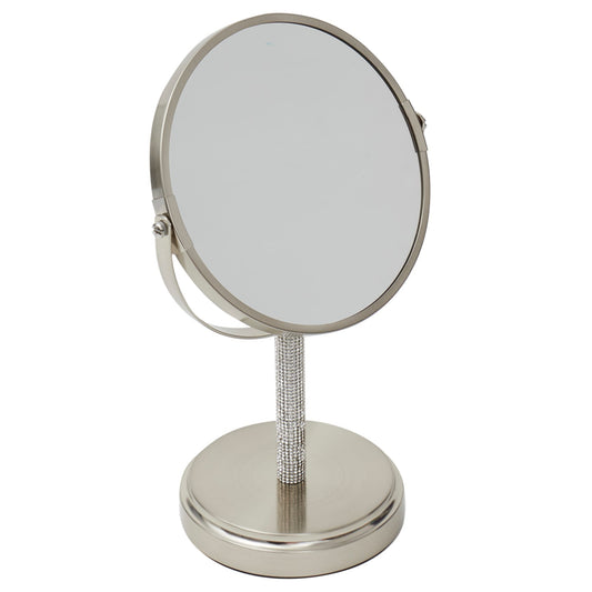 Diamond Double Sided Cosmetic Mirror, (1x/5x Magnification), Satin Nickel