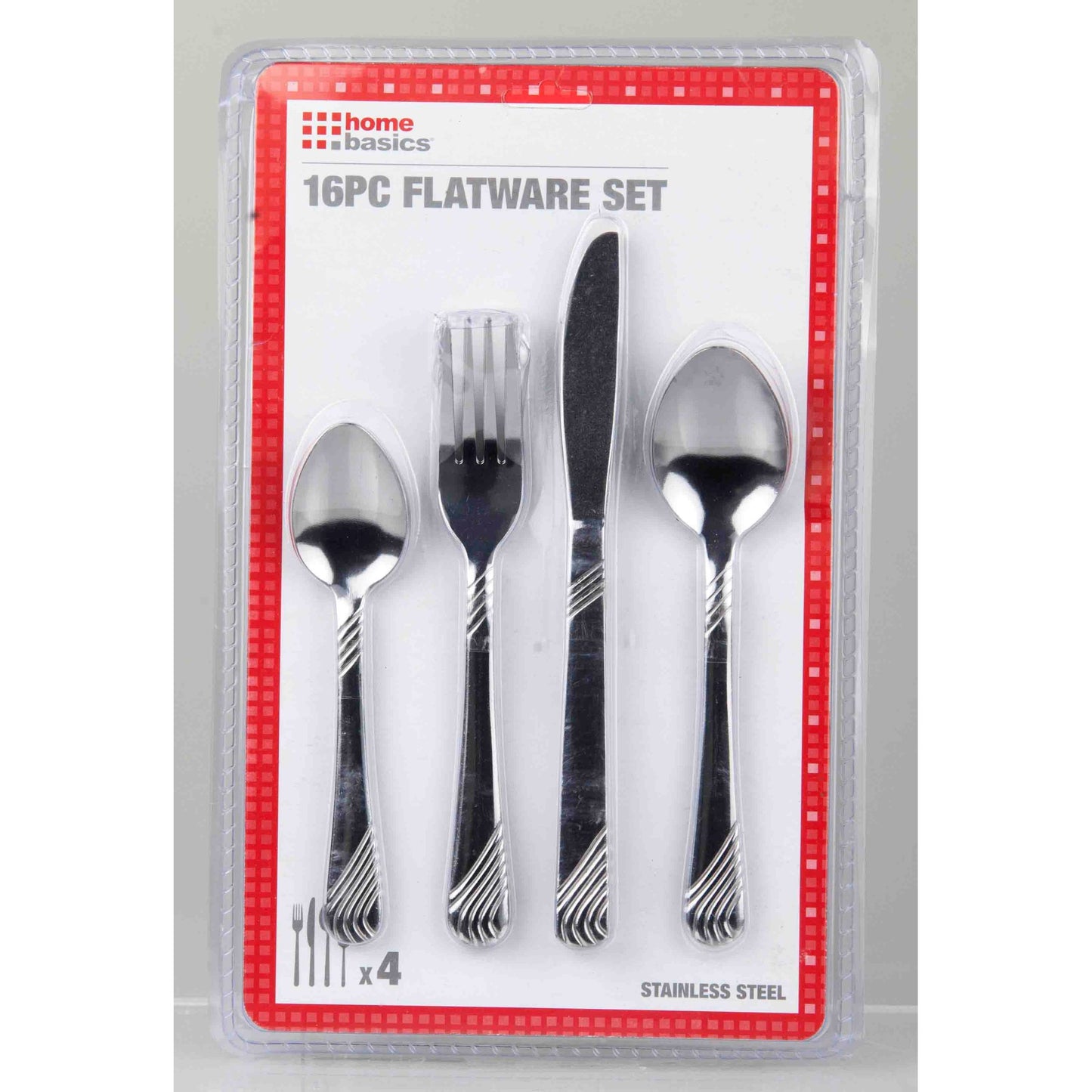 Home Basics 16 Piece Stainless Steel Flatware Set - Silver - Lines