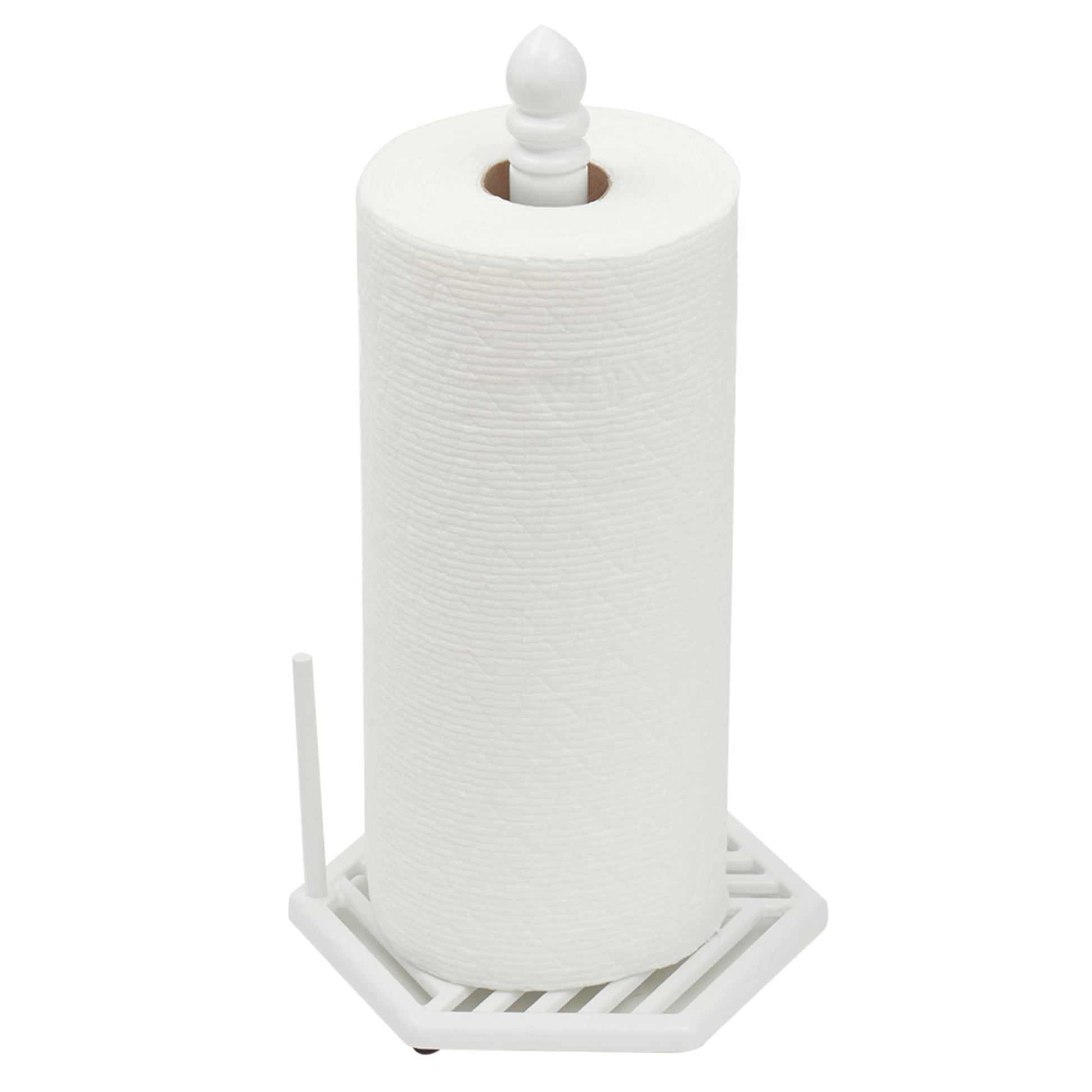 Home Basics Grove Free Standing Paper Towel Holder with Weighted Base and Padded Base, White