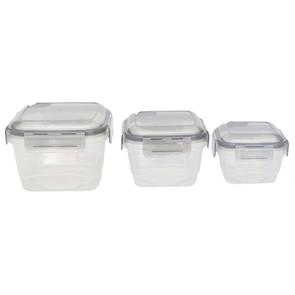 Locking Square Food Storage Containers with Grey Steam Vented Lids, (Set of 6)