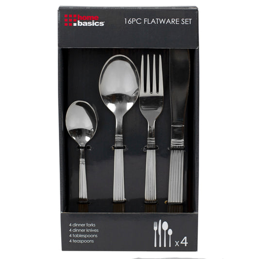 Stripes 16 Piece Stainless Steel Flatware Set, Silver