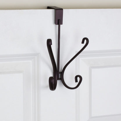 Over the Door Double  Hanging Hook with Rounded Knobs, Bronze