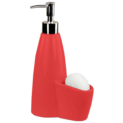 Home Basics Tall Ceramic Soap Dispenser with Sponge - Red