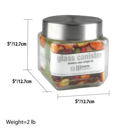 Glass Square Canister with Steel Lid