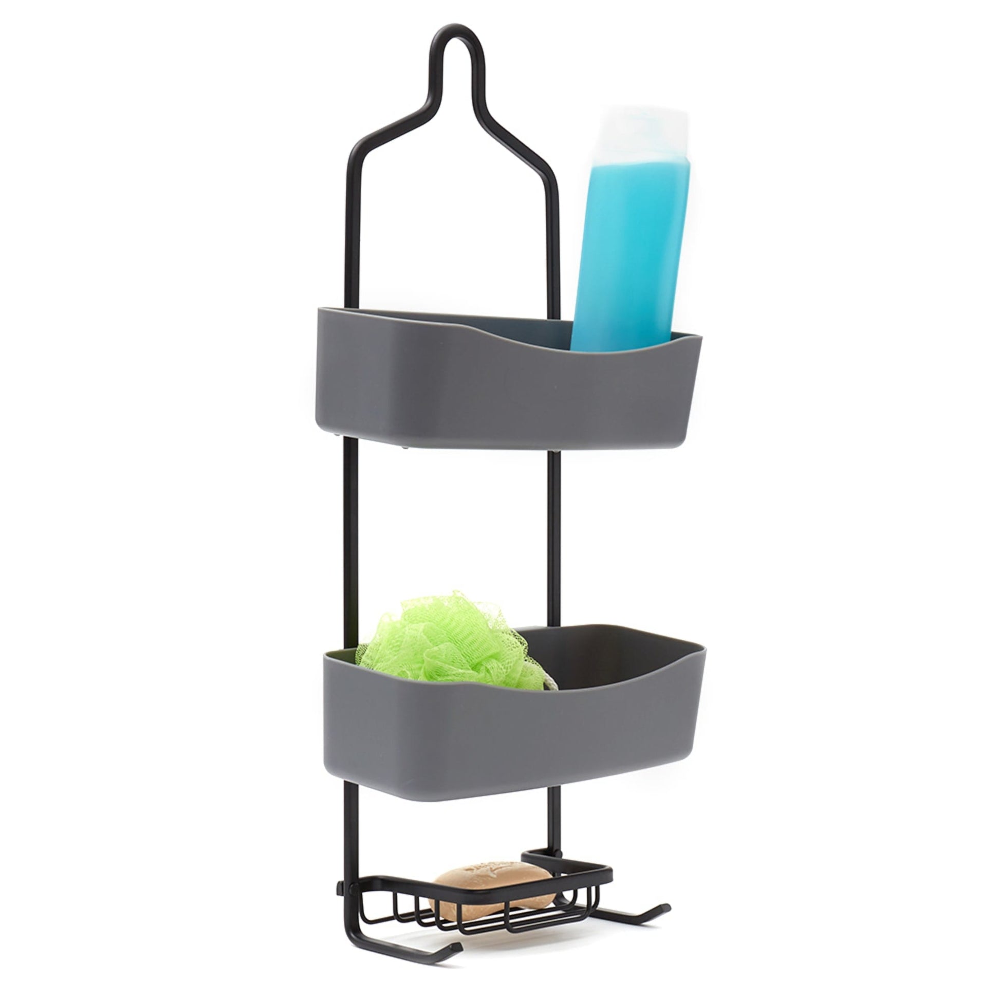 2 Tier Shower Caddy with Plastic Shelves, Grey, SHOWER