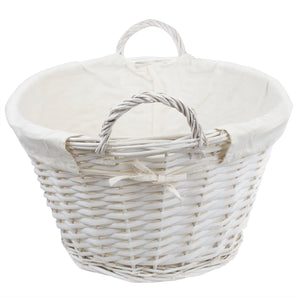 Laundry Wicker Basket with Removable Liner, White