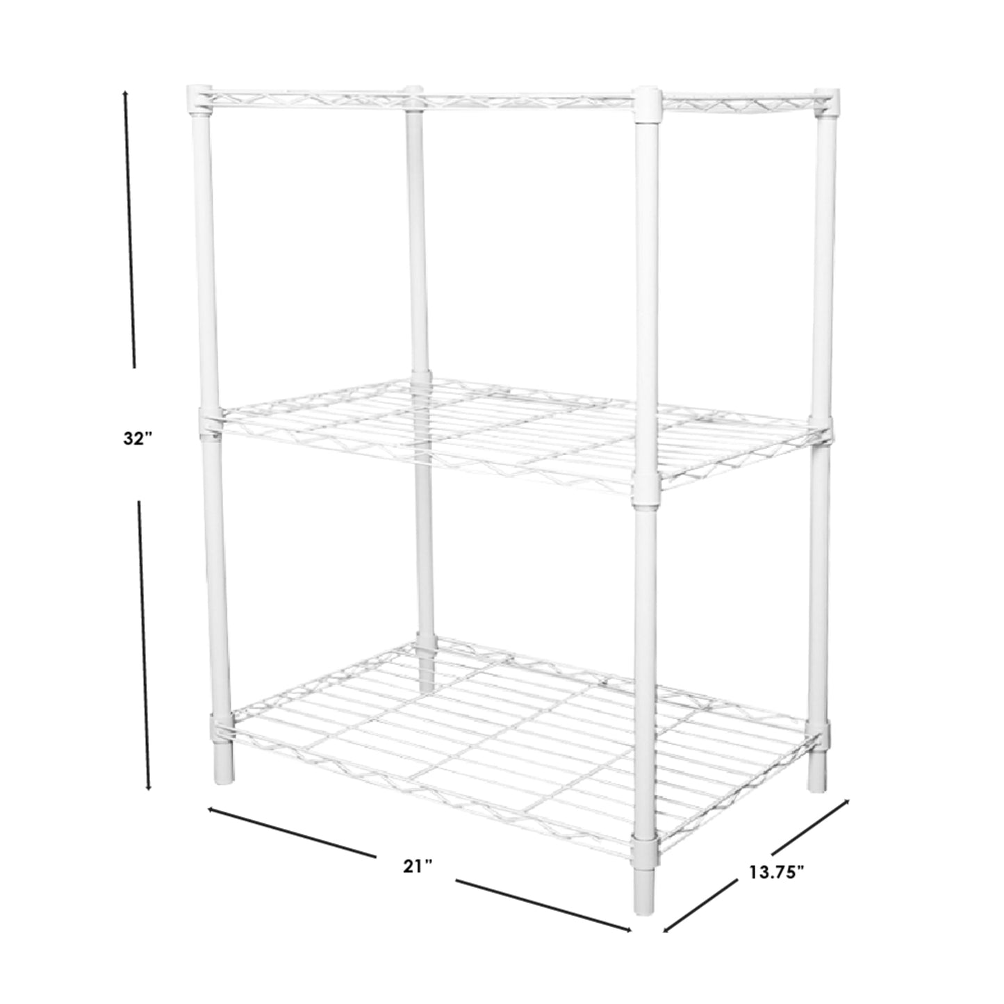 3 Tier Steel Multi-Purpose Adjustable Wire Shelving Unit with 50 lb Weight Capacity Per Shelf, White