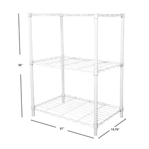 3 Tier Steel Multi-Purpose Adjustable Wire Shelving Unit with 50 lb Weight Capacity Per Shelf, White
