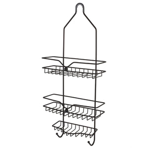 Classic 2 Shelf Shower Caddy with Bottom Hooks and Center Soap Dish Tray, Bronze