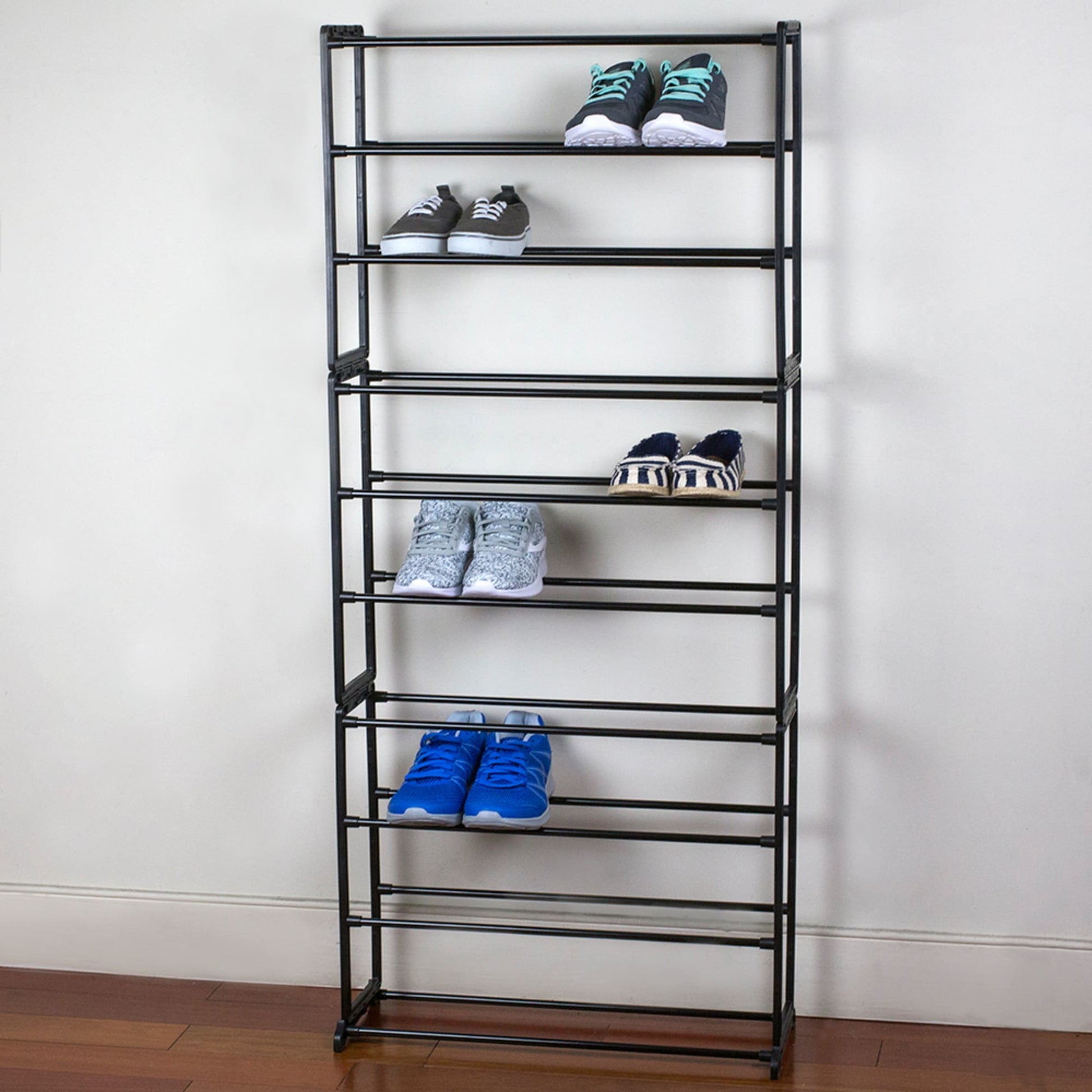 Home Basics Stackable 30 Pair Metal and Plastic Shoe Rack, Black, STORAGE  ORGANIZATION