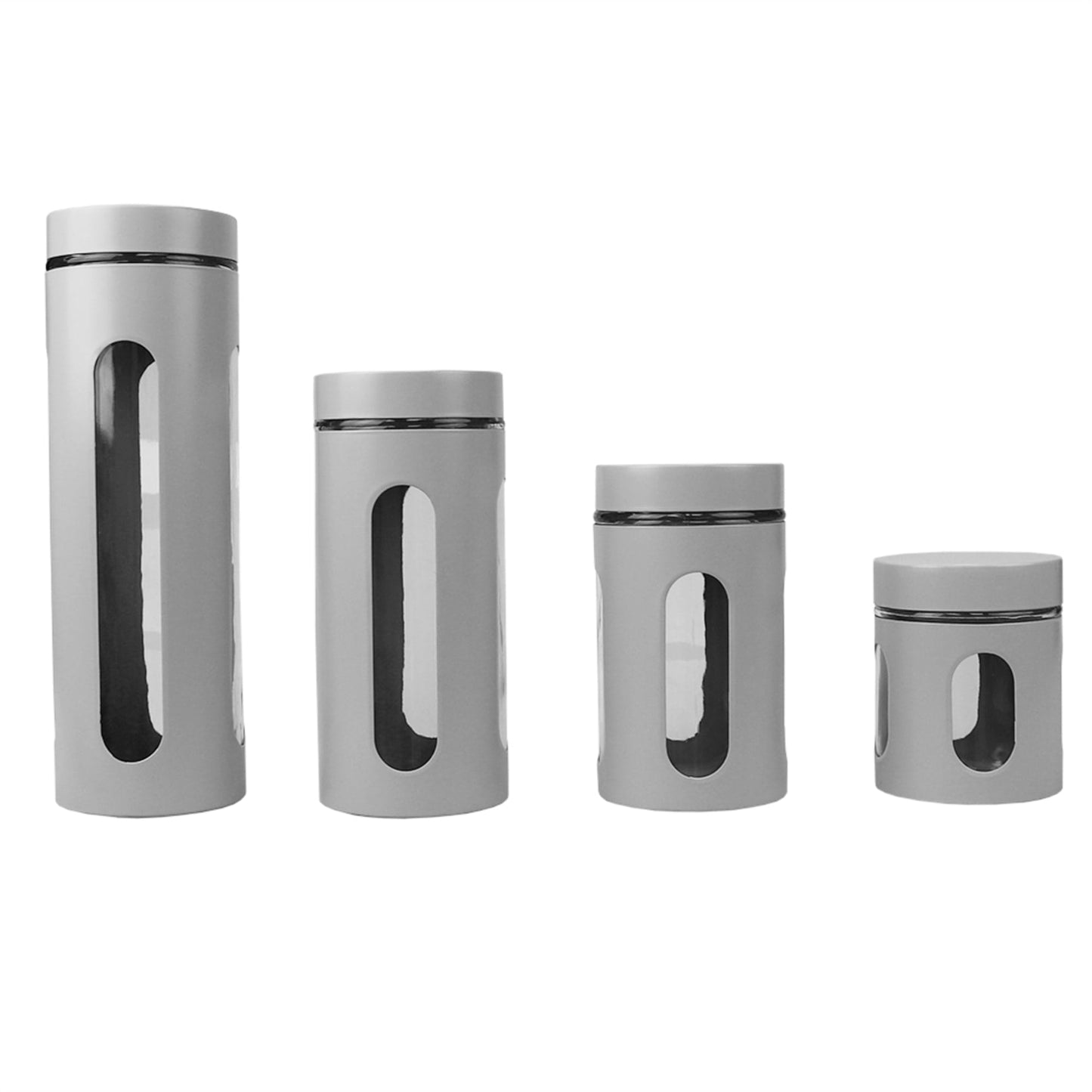 4 Piece Stainless Steel Canisters with Multiple Peek-Through Windows, Grey